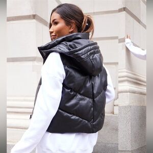 pretty little things faux leather hooded curved panel vest